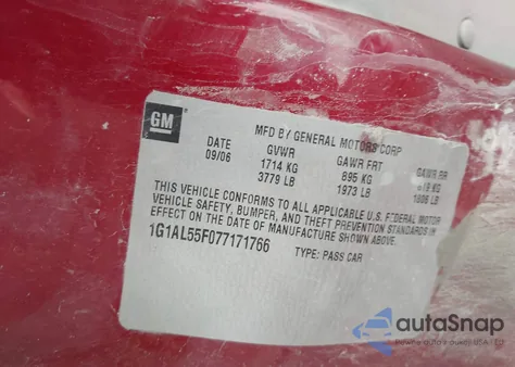 2007 Chevrolet Cobalt Lt из США, поврежденный, VIN 1G1AL55F077171766